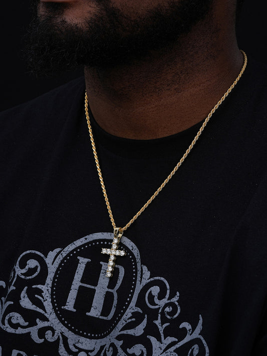 MOISSANITE Tennis Cross - 14k Gold Vermeil 925 Silver - 5 Sizes 0.75"-2.25"