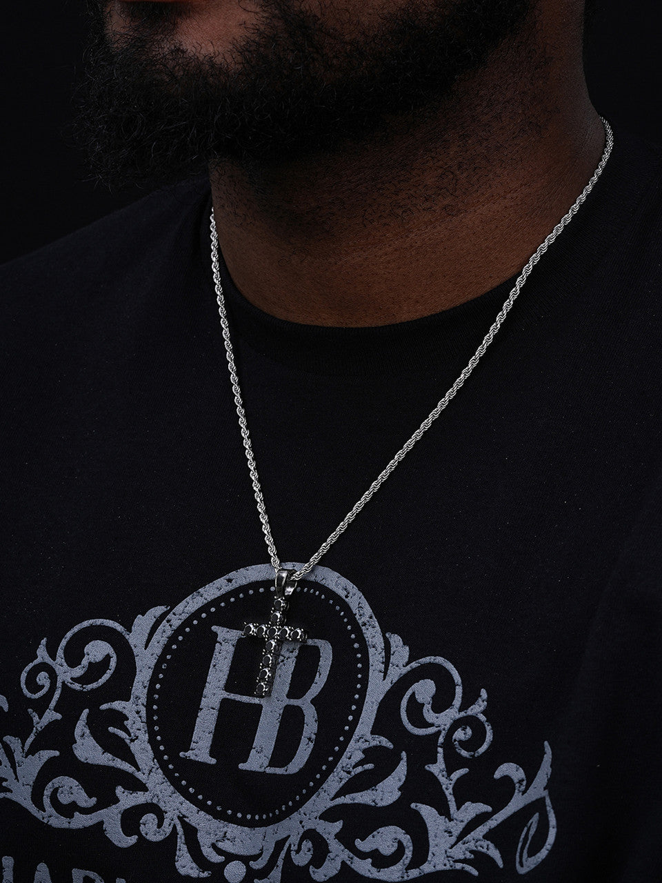 Black MOISSANITE Tennis Cross - Black Rhodium Over 925 Silver - 5 Sizes 0.75"-2.25"