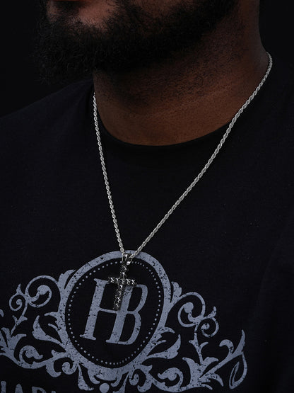 Black MOISSANITE Tennis Cross - 925 Silver - 5 Sizes 0.75"-2.25"