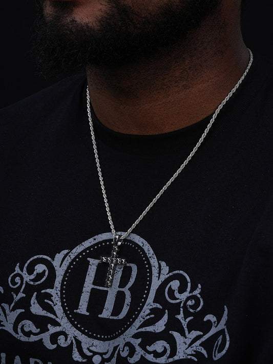 Black MOISSANITE Tennis Cross - 925 Silver - 5 Sizes 0.75"-2.25"