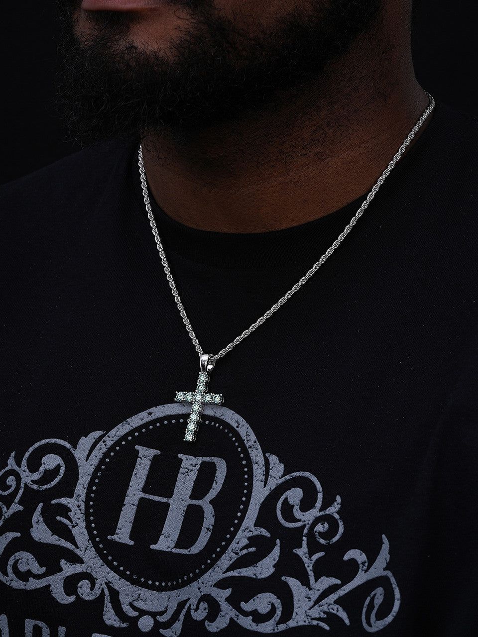 Tennis Cross Iced Out Pendant - 925 Silver - CZ Stones - 5 Sizes 0.75"-2.25"