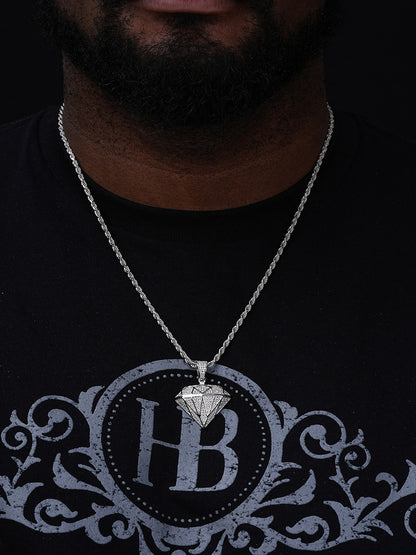 Iced Diamond Shape Pendant - 14k Gold Vermeil Or 925 Silver - CZ Stones - Small 1.5"