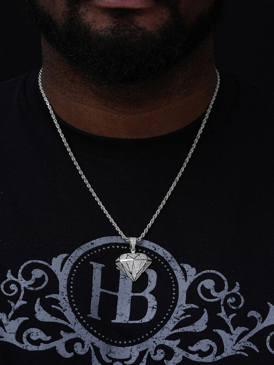 Iced Diamond Shape Pendant - 14k Gold Vermeil Or 925 Silver - CZ Stones - Small 1.5"