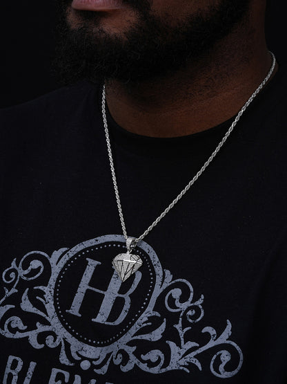 Iced Diamond Shape Pendant - 14k Gold Vermeil Or 925 Silver - CZ Stones - Small 1.5"