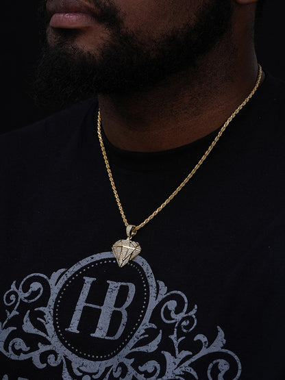 Iced Diamond Shape Pendant - 14k Gold Vermeil Or 925 Silver - CZ Stones - Small 1.5"