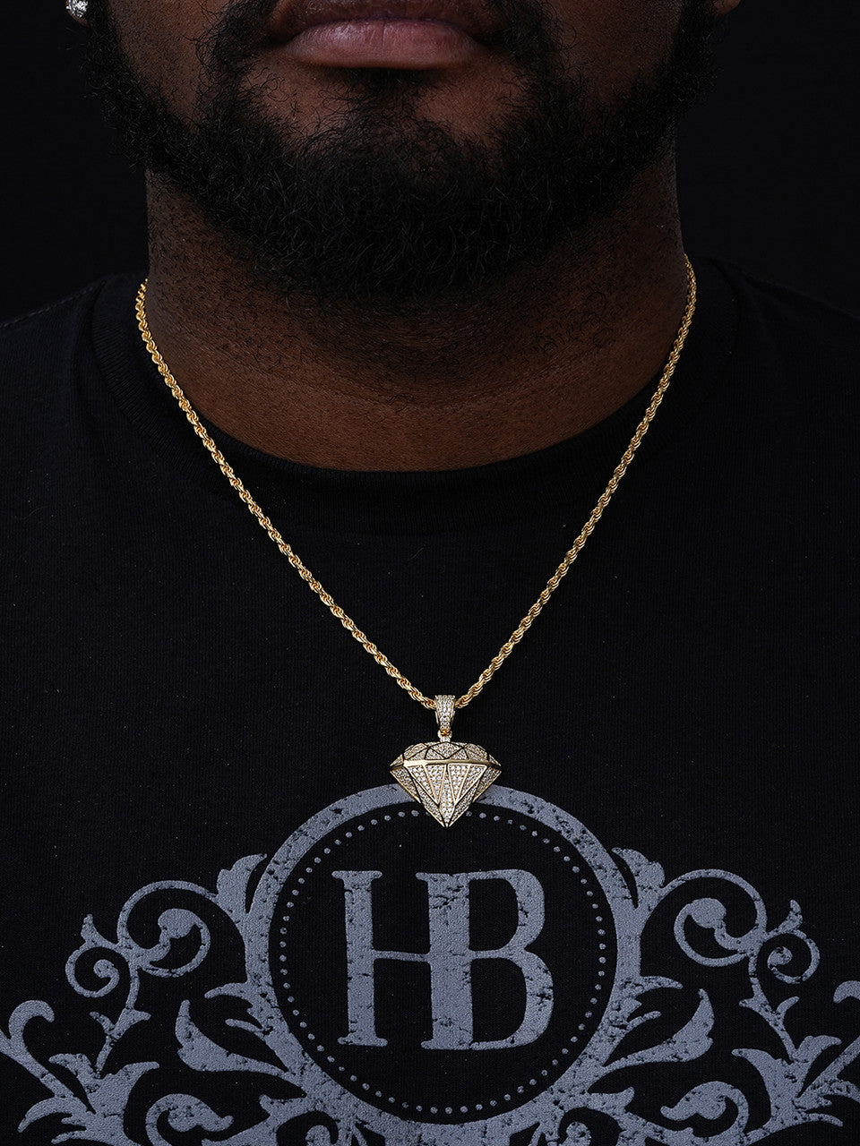 MOISSANITE Iced Diamond Shape Pendant - 14k Gold Vermeil Or 925 Silver - Small 1.5"