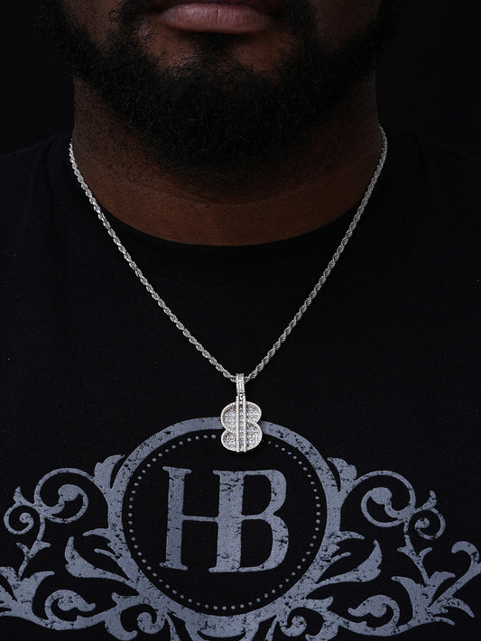 Dollar Sign Pendant Baguette Pendant - 14k Gold Vermeil Or 925 Silver - CZ Stones - Small 1.5"