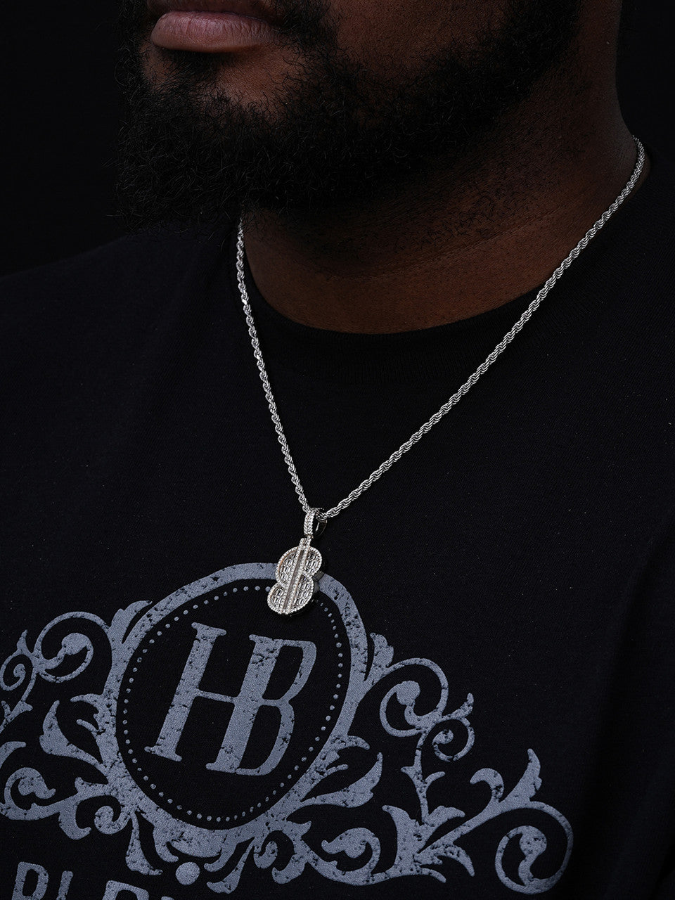 Dollar Sign Pendant Baguette Pendant - 14k Gold Vermeil Or 925 Silver - CZ Stones - Small 1.5"