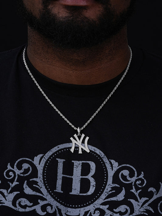 MOISSANITE New York Yankees Iced Out Pendant - 14k Gold Vermeil Or 925 Silver - Small 1.5"