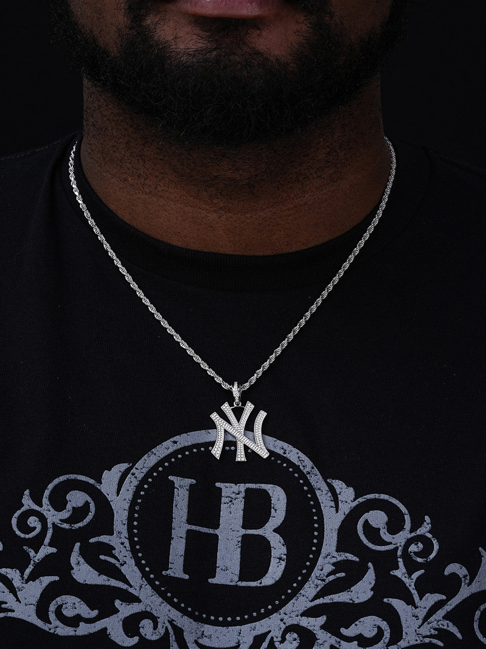 New York Yankees Pendant - 14k Gold Vermeil Or 925 Silver - CZ Stones - Small 1.5"