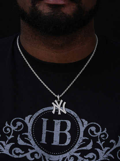 New York Yankees Pendant - 14k Gold Vermeil Or 925 Silver - CZ Stones - Small 1.5"