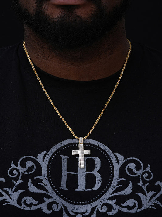 MOISSANITE Bust Down Hip Hop Cross Pendant - 14k Yellow Gold Vermeil Or 925 Silver - Medium 2"