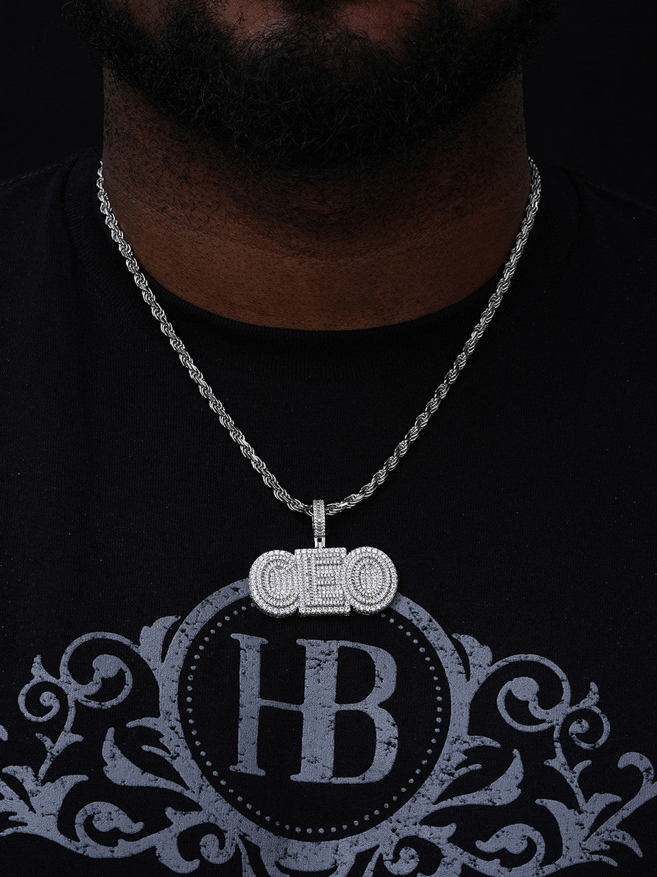CEO Big Boss Iced Out Pendant - 14k Gold Vermeil Or 925 Silver - CZ Stones - Medium 2"