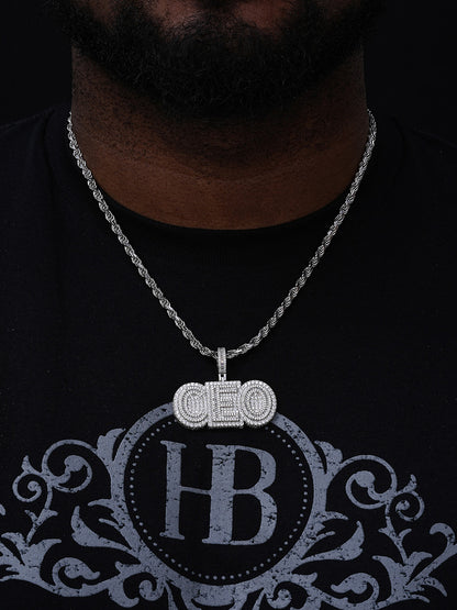 CEO Big Boss Iced Out Pendant - 14k Gold Vermeil Or 925 Silver - CZ Stones - Medium 2"