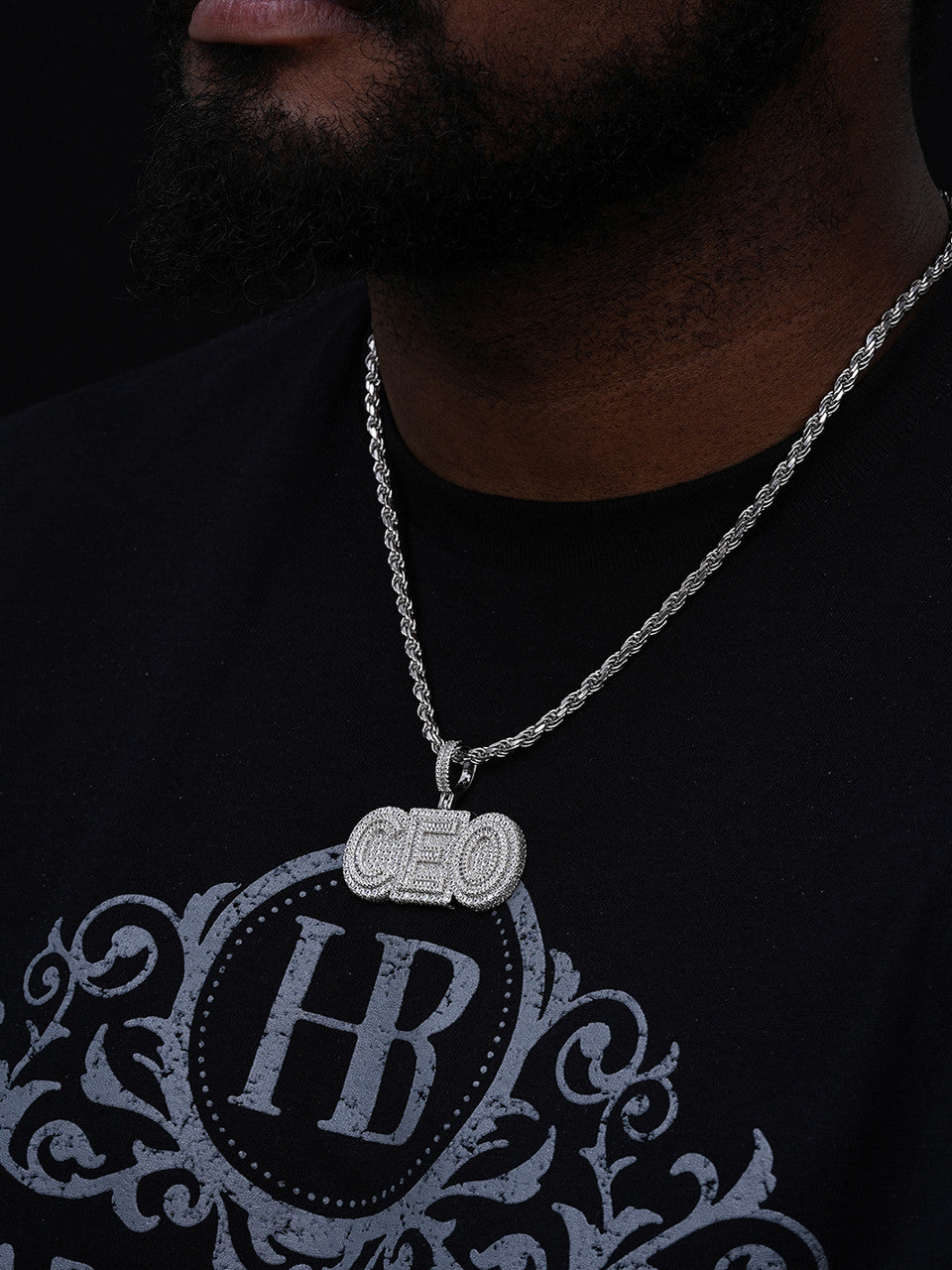 CEO Big Boss Iced Out Pendant - 14k Gold Vermeil Or 925 Silver - CZ Stones - Medium 2"