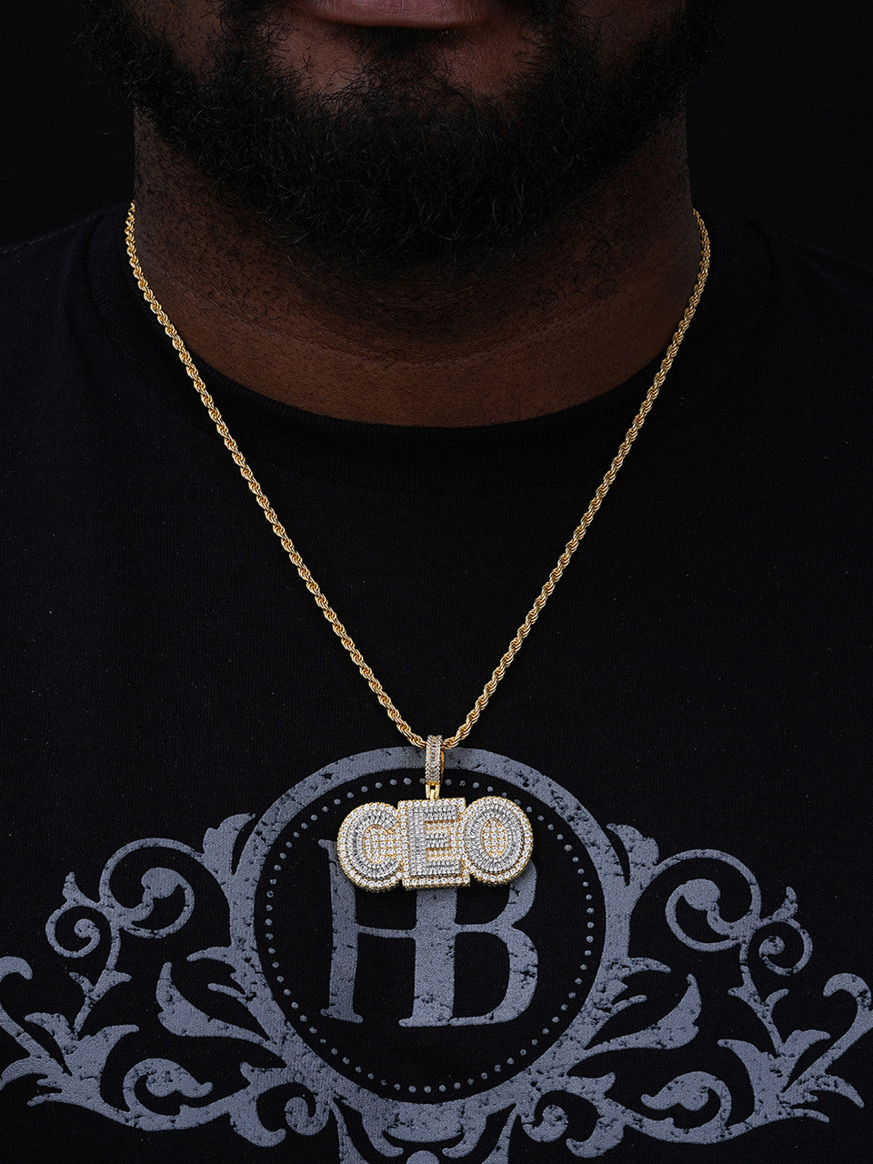 CEO Big Boss Iced Out Pendant - 14k Gold Vermeil Or 925 Silver - CZ Stones - Medium 2"
