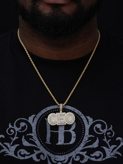 CEO Big Boss Iced Out Pendant - 14k Gold Vermeil Or 925 Silver - CZ Stones - Medium 2"