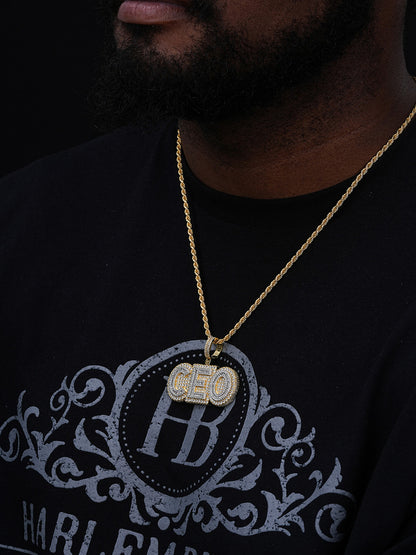 CEO Big Boss Iced Out Pendant - 14k Gold Vermeil Or 925 Silver - CZ Stones - Medium 2"