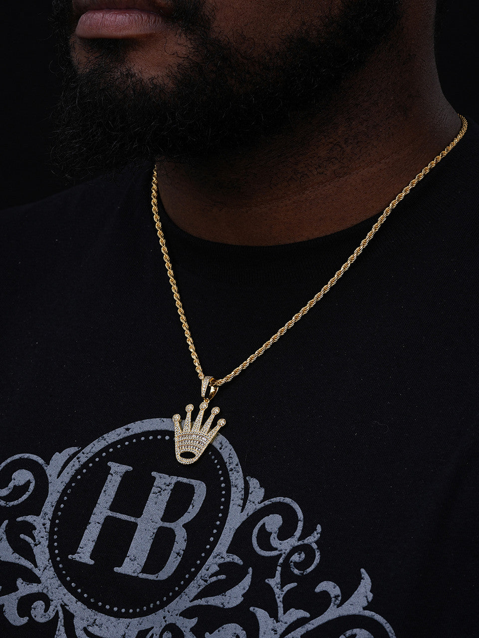 Real 925 Sterling Silver Hip Hop King Crown Pendant Iced Diamond