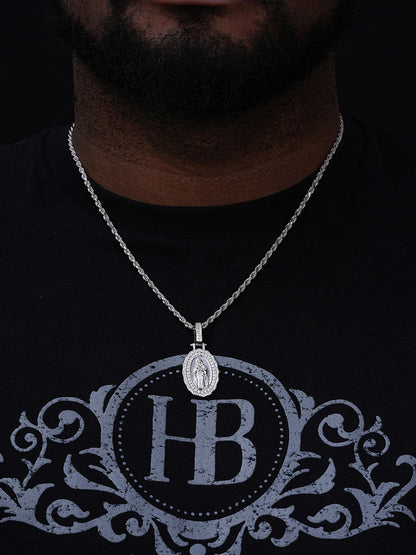 MOISSANITE Virgin Mary Iced Medallion Pendant - 14k Yellow Gold Vermeil Or 925 Silver - Small 1.75"