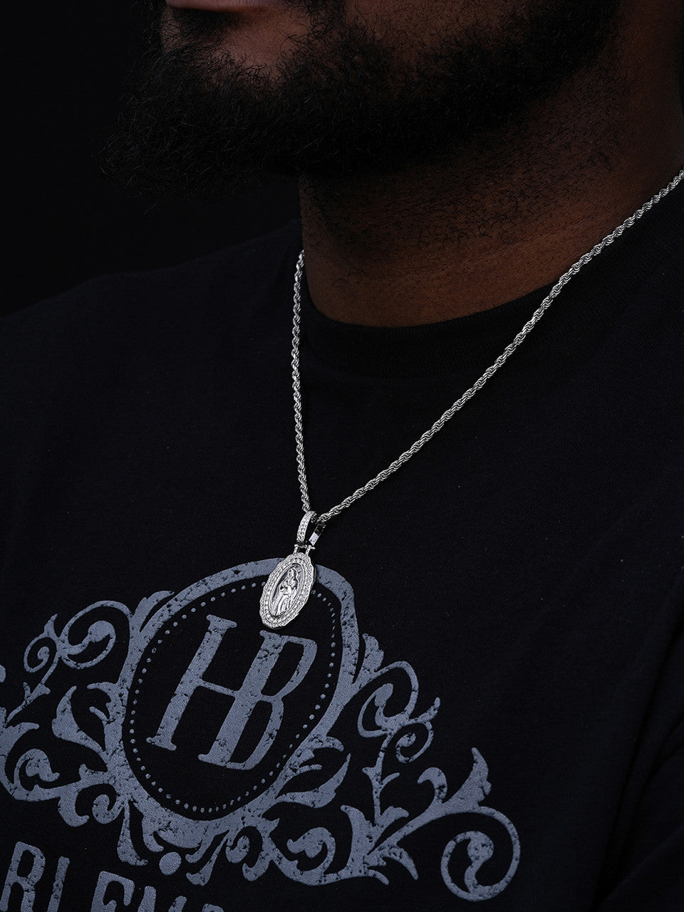 MOISSANITE Virgin Mary Iced Medallion Pendant - 14k Yellow Gold Vermeil Or 925 Silver - Small 1.75"