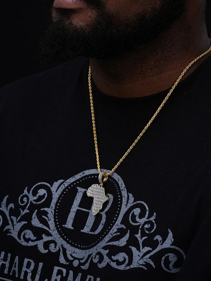 Africa Map Shape Iced Baguette Pendant - 14k Gold Vermeil Or 925 Silver - CZ Stones - Medium 2"