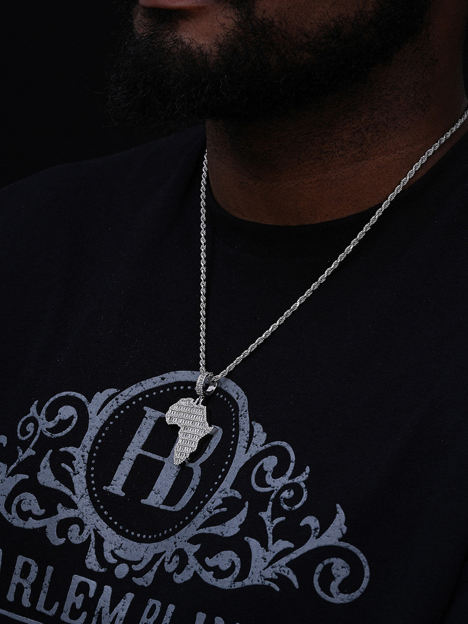 Africa Map Shape Iced Baguette Pendant - 14k Gold Vermeil Or 925 Silver - CZ Stones - Medium 2"