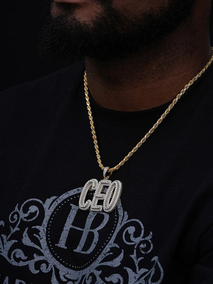 CEO Big Boss Hip Hop Pendant - 14k Gold Vermeil Or 925 Silver - CZ Stones - Medium 2"
