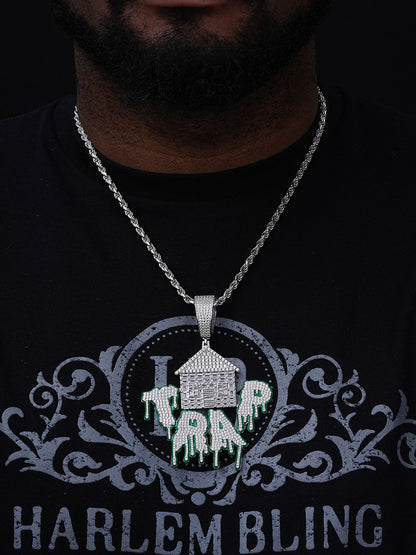 Glow In Dark HOUSE TRAP Hip Hop Pendant - 14k Gold Vermeil Or 925 Silver - CZ Stones - Huge 4"