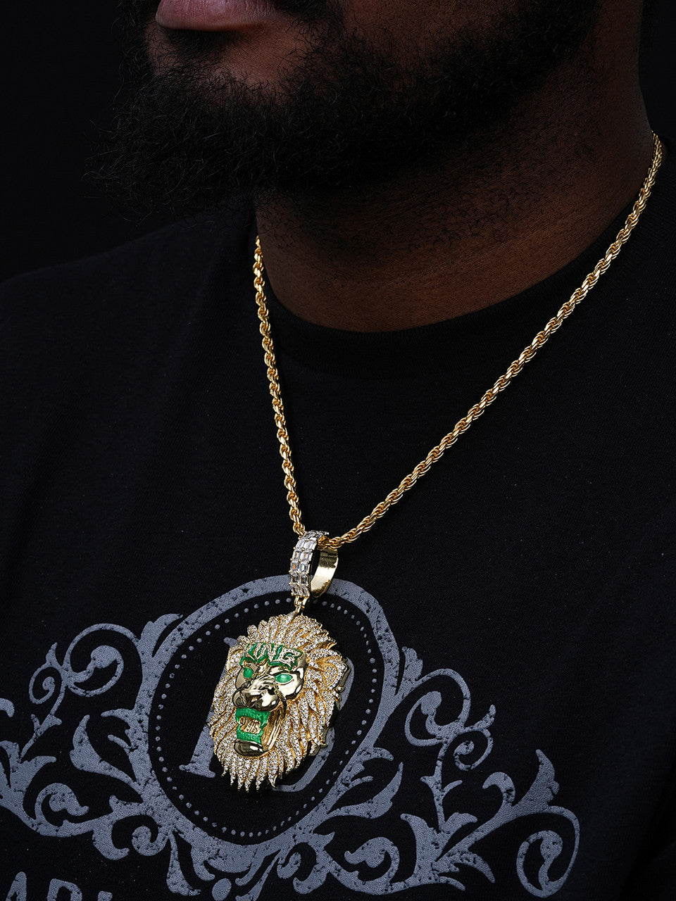 Glow In Dark LION KING Hip Hop Pendant - 14k Gold Vermeil Or 925 Silver - CZ Stones - Huge 3.5"