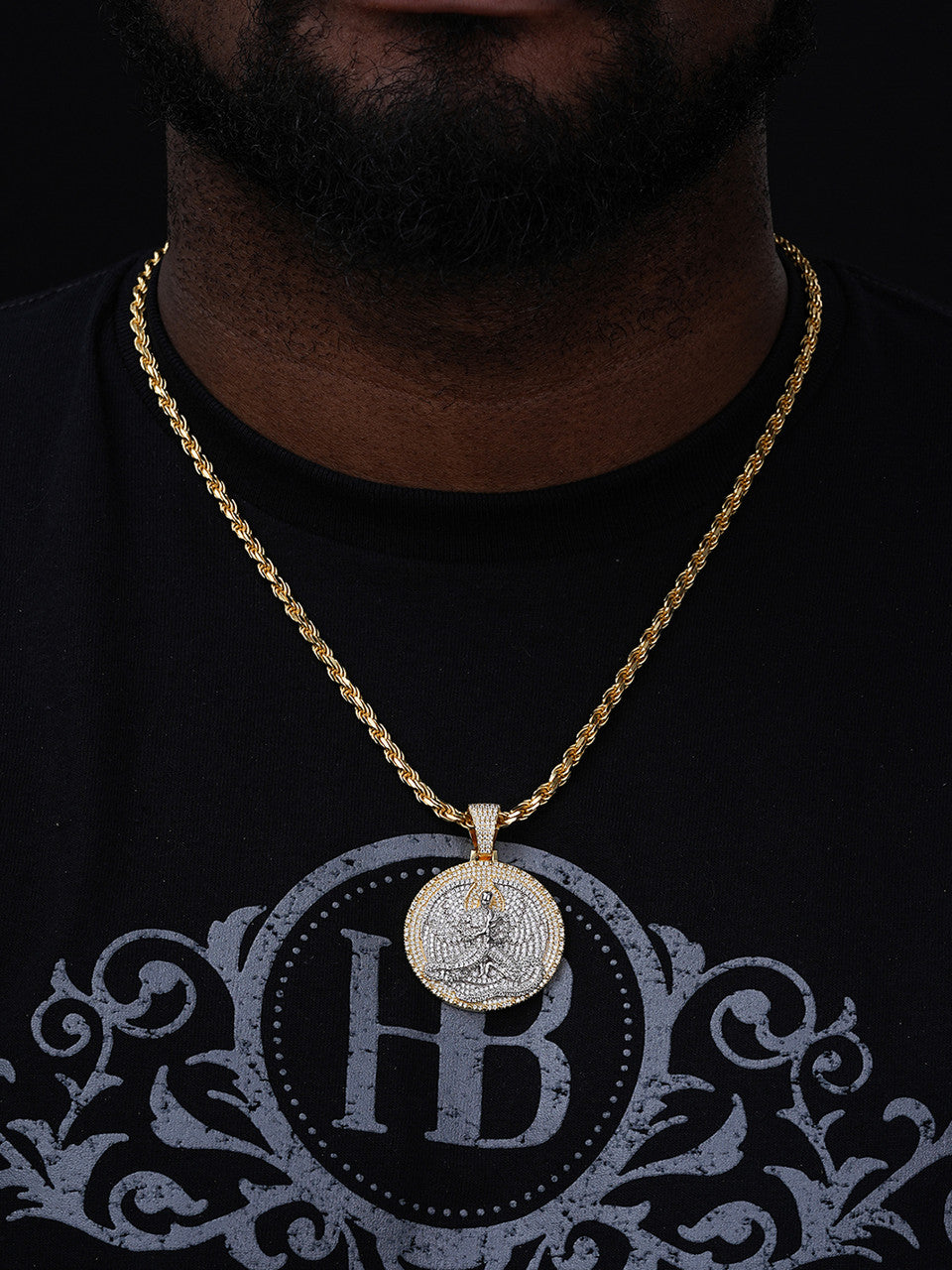 Euphanasia 2Pac Medallion Pendant - 14k Gold Vermeil Or 925 Silver - CZ Stones - Medium 2"
