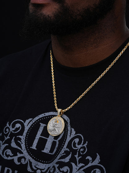 Euphanasia 2Pac Medallion Pendant - 14k Gold Vermeil Or 925 Silver - CZ Stones - Medium 2"