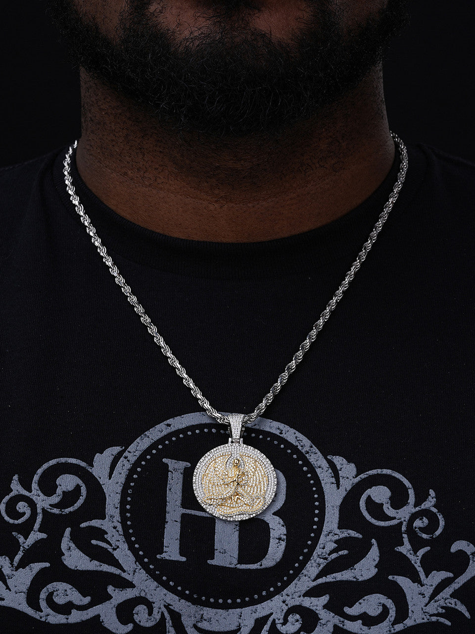 Euphanasia 2Pac Medallion Pendant - 14k Gold Vermeil Or 925 Silver - CZ Stones - Medium 2"