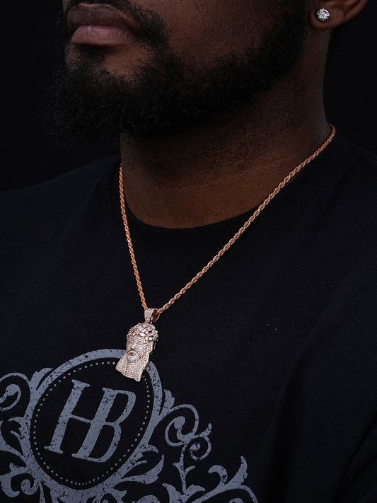 MOISSANITE Royalty Jesus Piece Fully Iced Out Pendant - 14k Rose Gold Vermeil 925 Silver - 3 Sizes 1.5"-3"