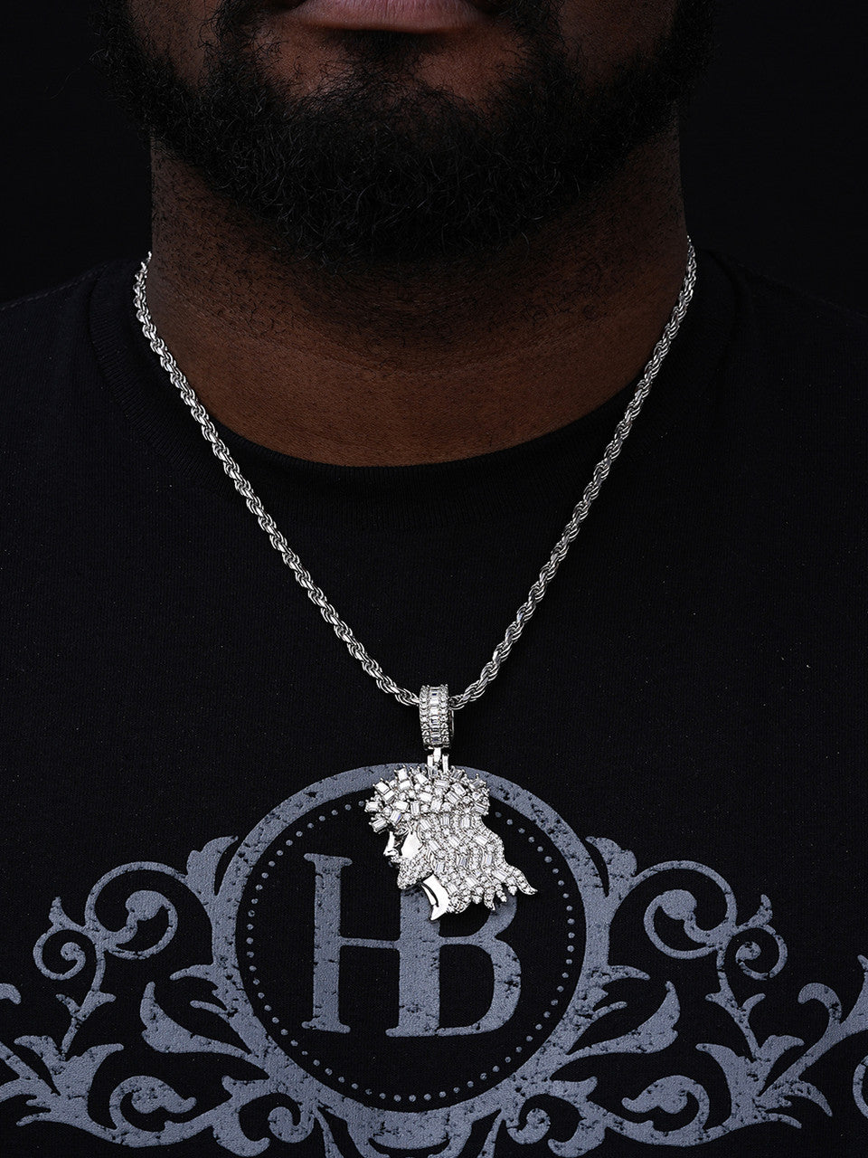 Moissanite Baguette Jesus Exclusive Pendant - 925 Silver - 3 Sizes 1"-2.5"