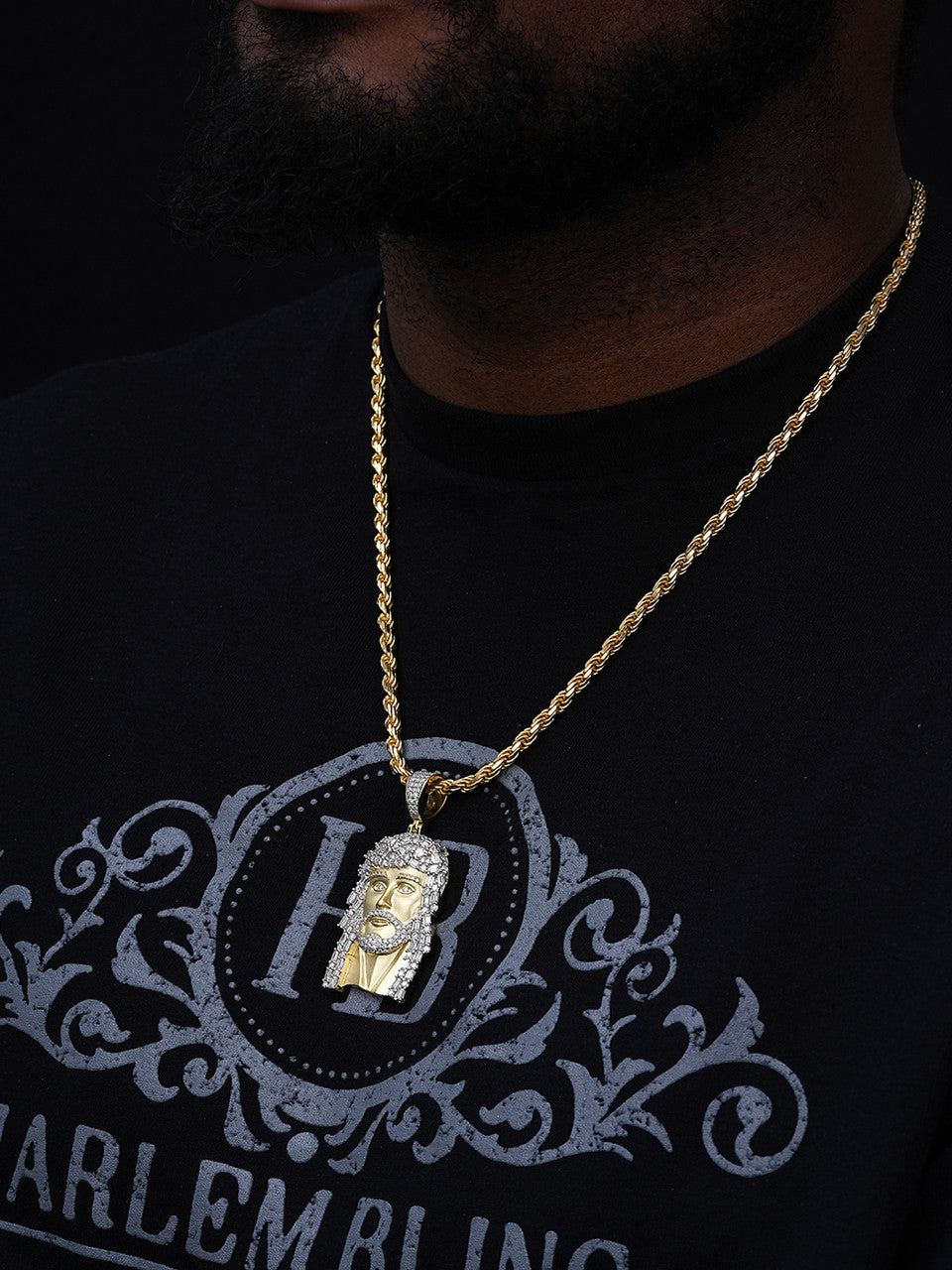 Miami Iced Out Baguette Jesus Pendant - 14k Yellow/Rose Gold Vermeil Or 925 Silver  - CZ Stones   - Medium 2"