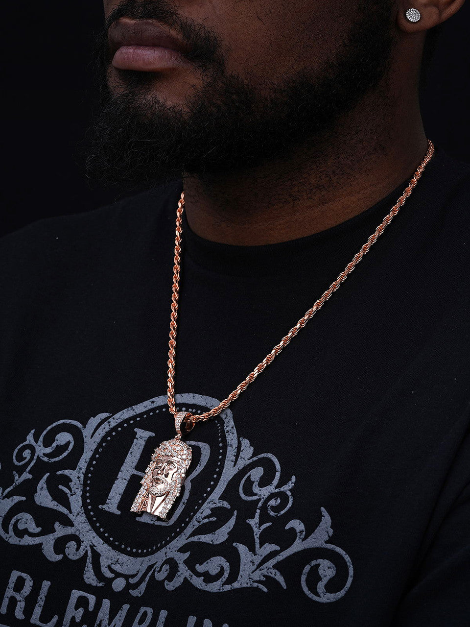 Miami Iced Out Baguette Jesus Pendant - 14k Yellow/Rose Gold Vermeil Or 925 Silver  - CZ Stones   - Medium 2"