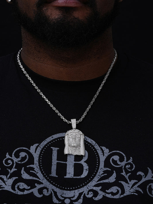 MOISSANITE Fully Iced Jesus Pendant - 925 Silver  - 3 Sizes 1.5"-3.25"