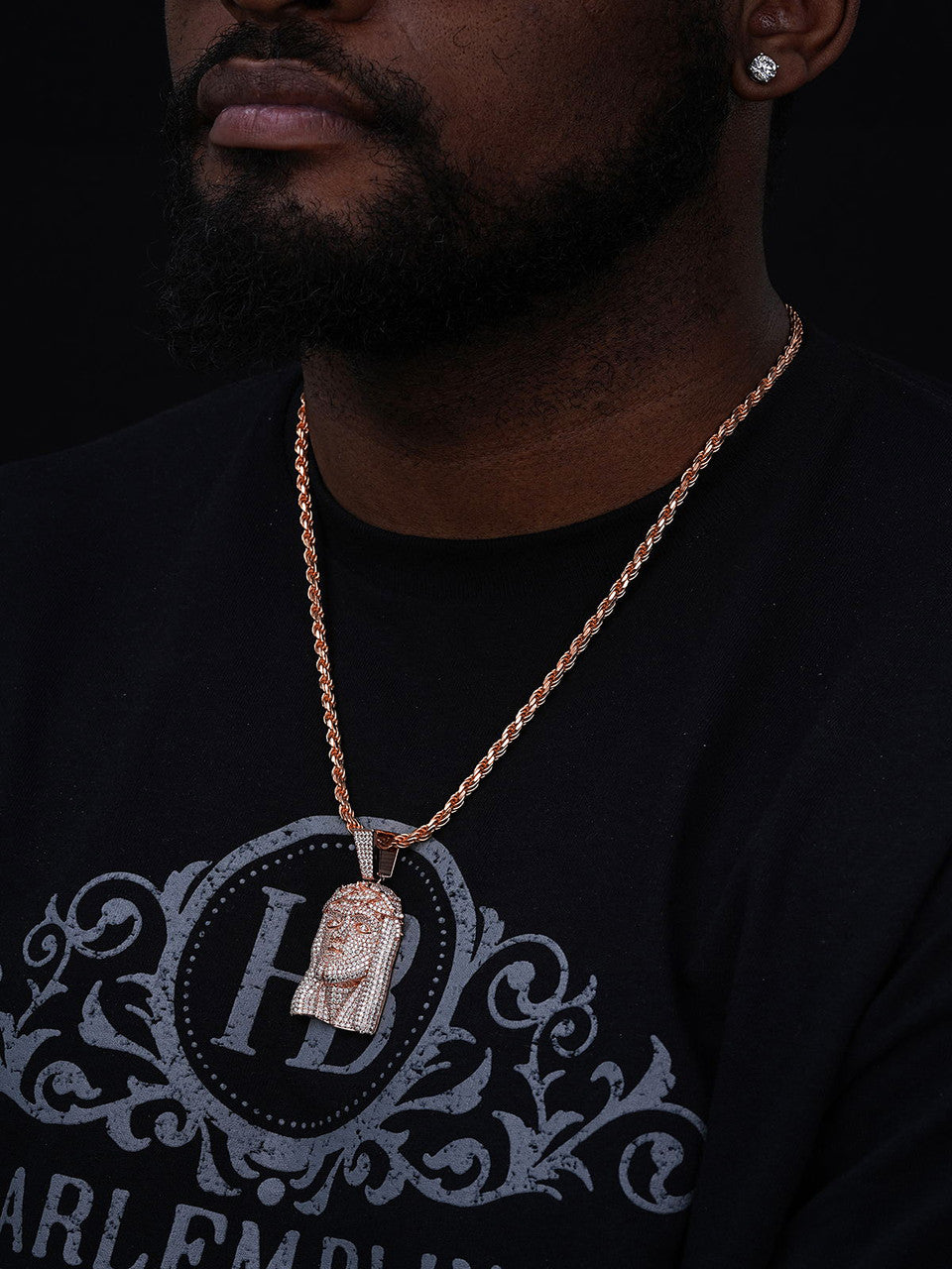 MOISSANITE Fully Iced Jesus Pendant - 14k Rose Vermeil 925 Silver - 3 Sizes 1.5"-3.25"