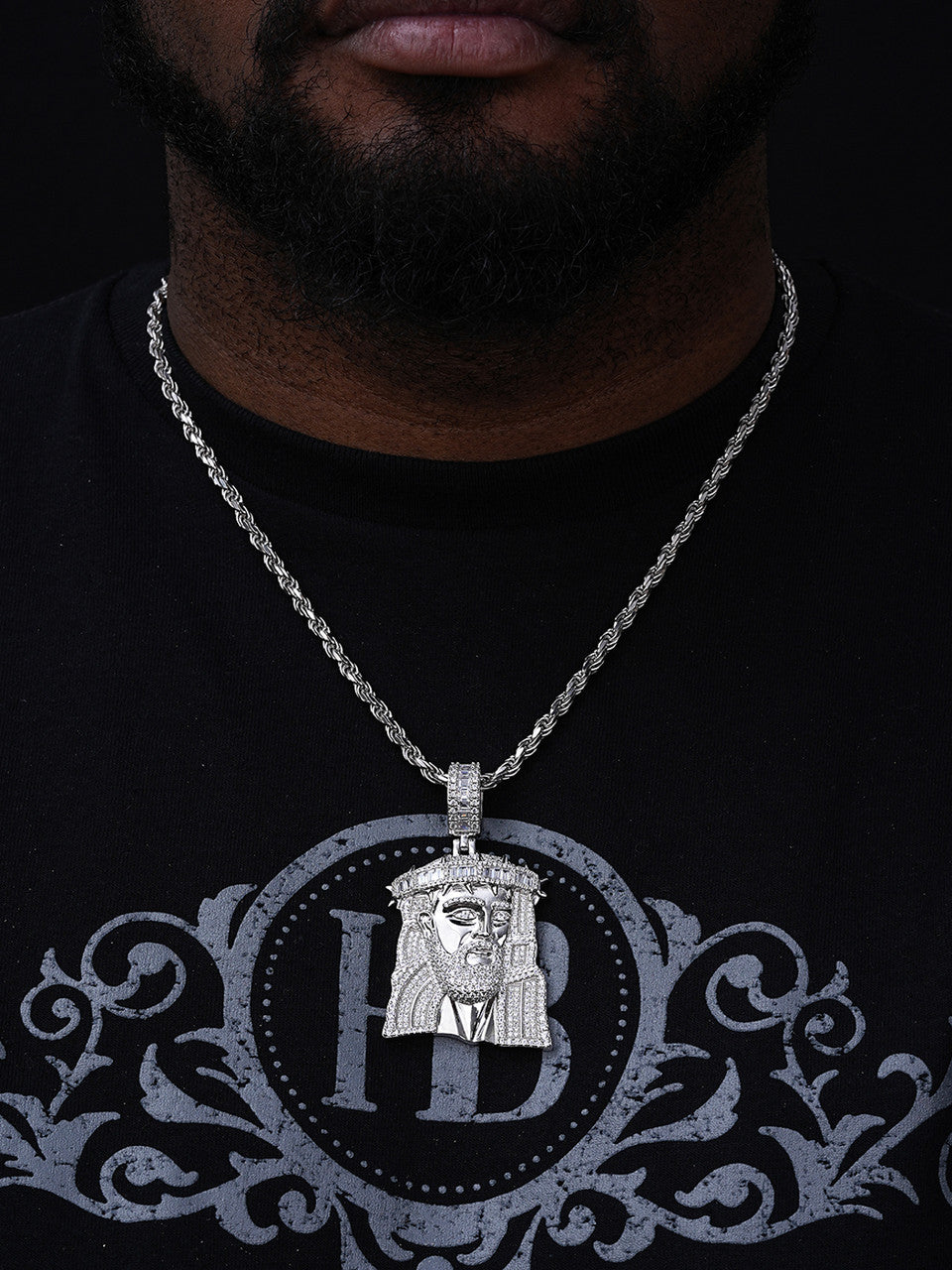 Italian Dream Jesus Piece Pendant - 14k Gold Vermeil Or 925 Silver - CZ Stones - Large 3"