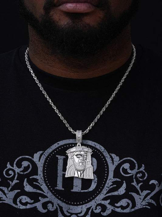 Italian Dream Jesus Piece Pendant - 14k Gold Vermeil Or 925 Silver - CZ Stones - Large 3"