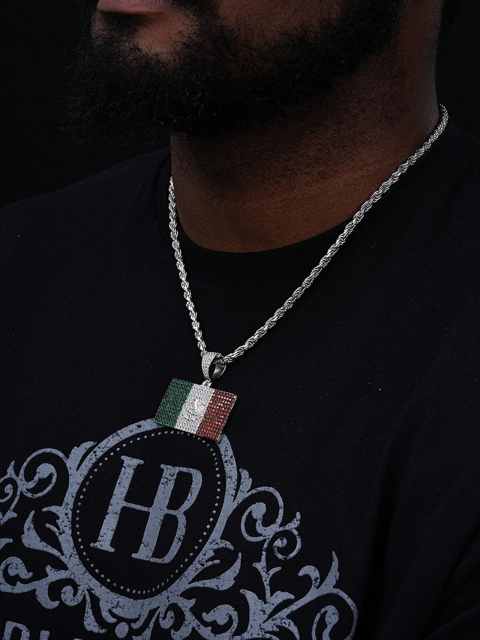 Mexican Flag Iced Out Pendant - 14k Gold Vermeil Or 925 Silver - CZ Stones - Medium 1.75"