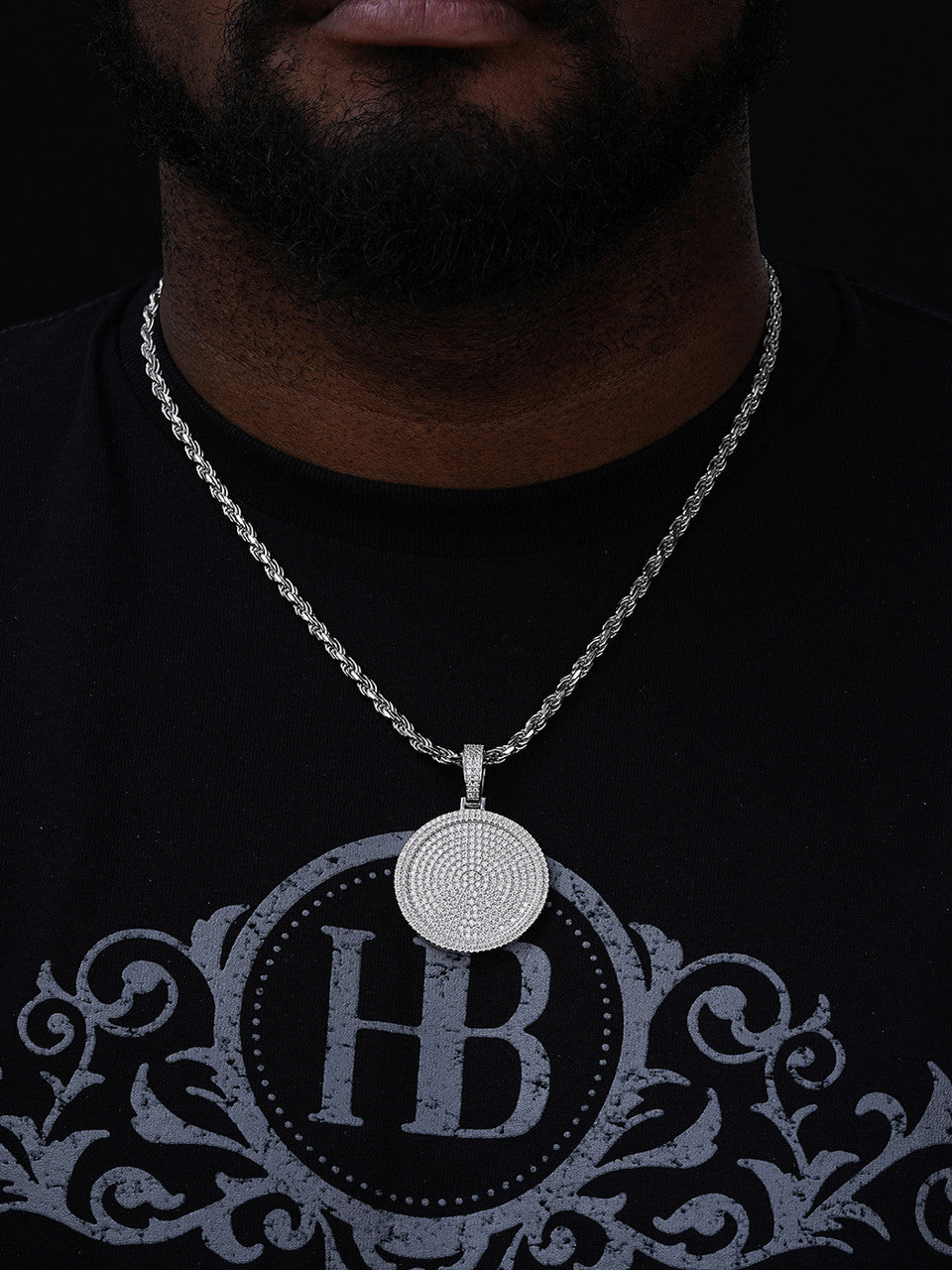 Round Rapper Medallion Iced Out Pendant - 925 Silver - CZ Stones - 3 Sizes 1.25"-2.75"