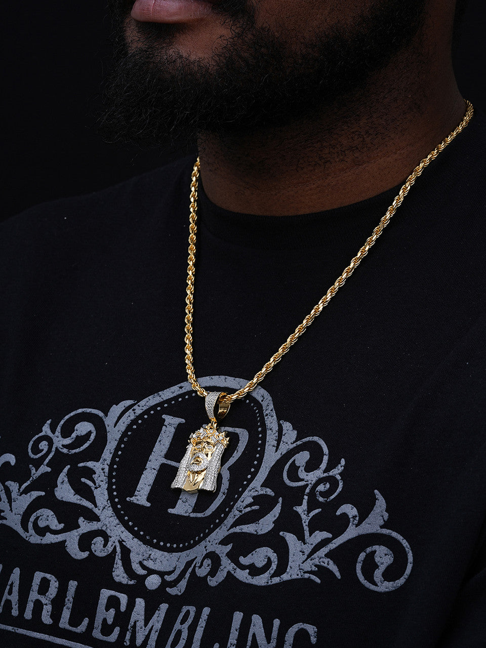 MOISSANITE Baguette Iced Bust Down Jesus Pendant - 14k Gold Vermeil Or 925 Silver - Medium 2"