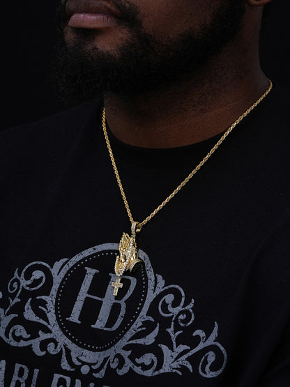 MOISSANITE Praying Hands Cross Pendant - 14k Gold Vermeil Or 925 Silver - Large 3"