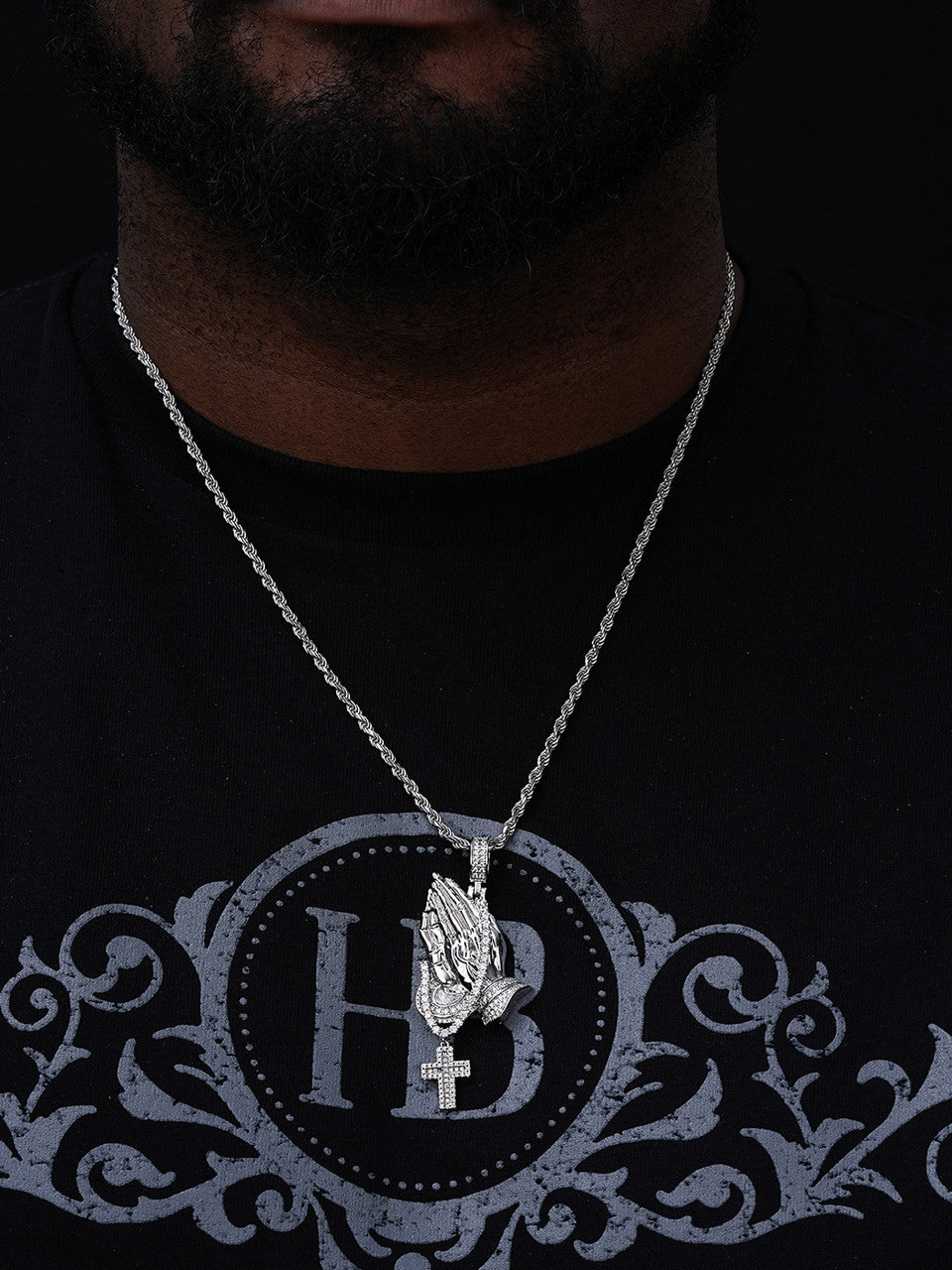 MOISSANITE Praying Hands Cross Pendant - 14k Gold Vermeil Or 925 Silver - Large 3"