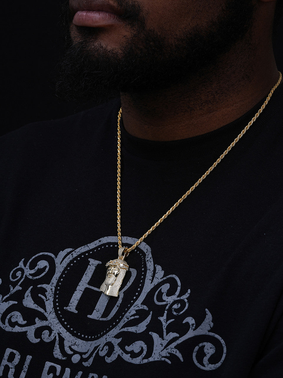 Jesus Icy Baguette Bust Down Pendant - 14k Gold Vermeil Or 925 Silver - CZ Stones - Medium 2"