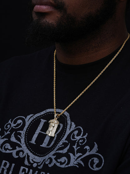 Jesus Icy Baguette Bust Down Pendant - 14k Gold Vermeil Or 925 Silver - CZ Stones - Medium 2"
