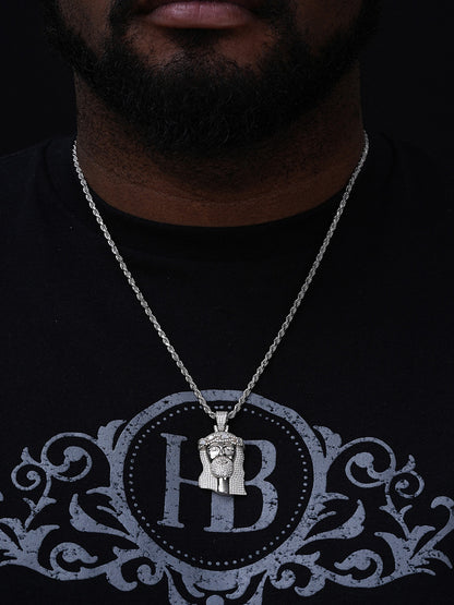 Jesus Icy Baguette Bust Down Pendant - 14k Gold Vermeil Or 925 Silver - CZ Stones - Medium 2"