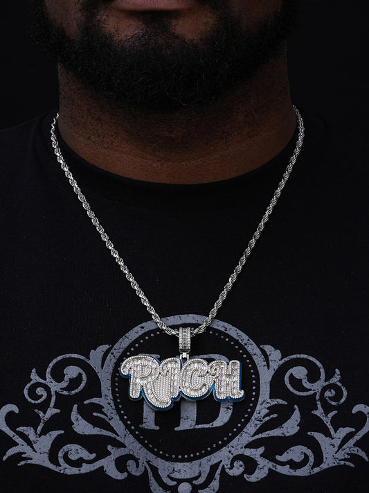 MOISSANITE RICH Iced Out Baguette Pendant - 14k Gold Vermeil Or 925 Silver - Large 3"